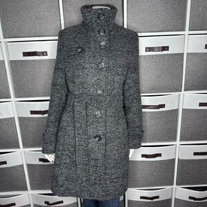 Kenneth Cole Reaction Houndstooth Wool Blend Belted Peacoat Size S/M
